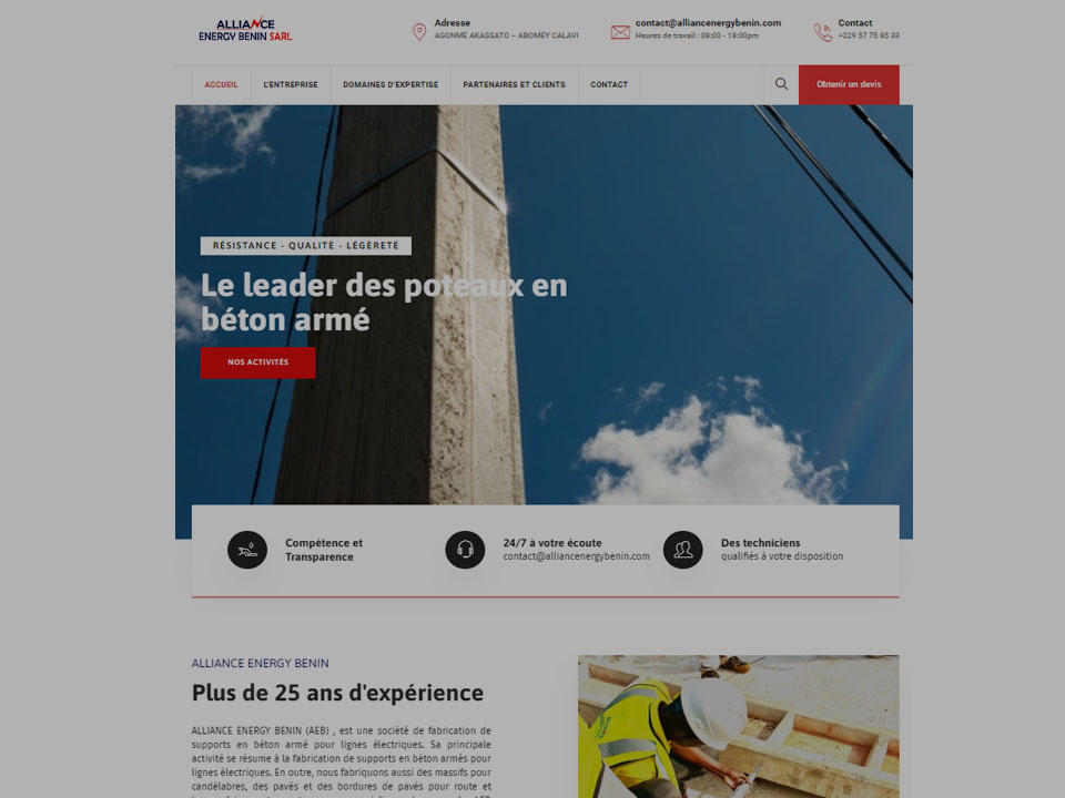 Site web de l'Entreprise Alliance Energy Benin